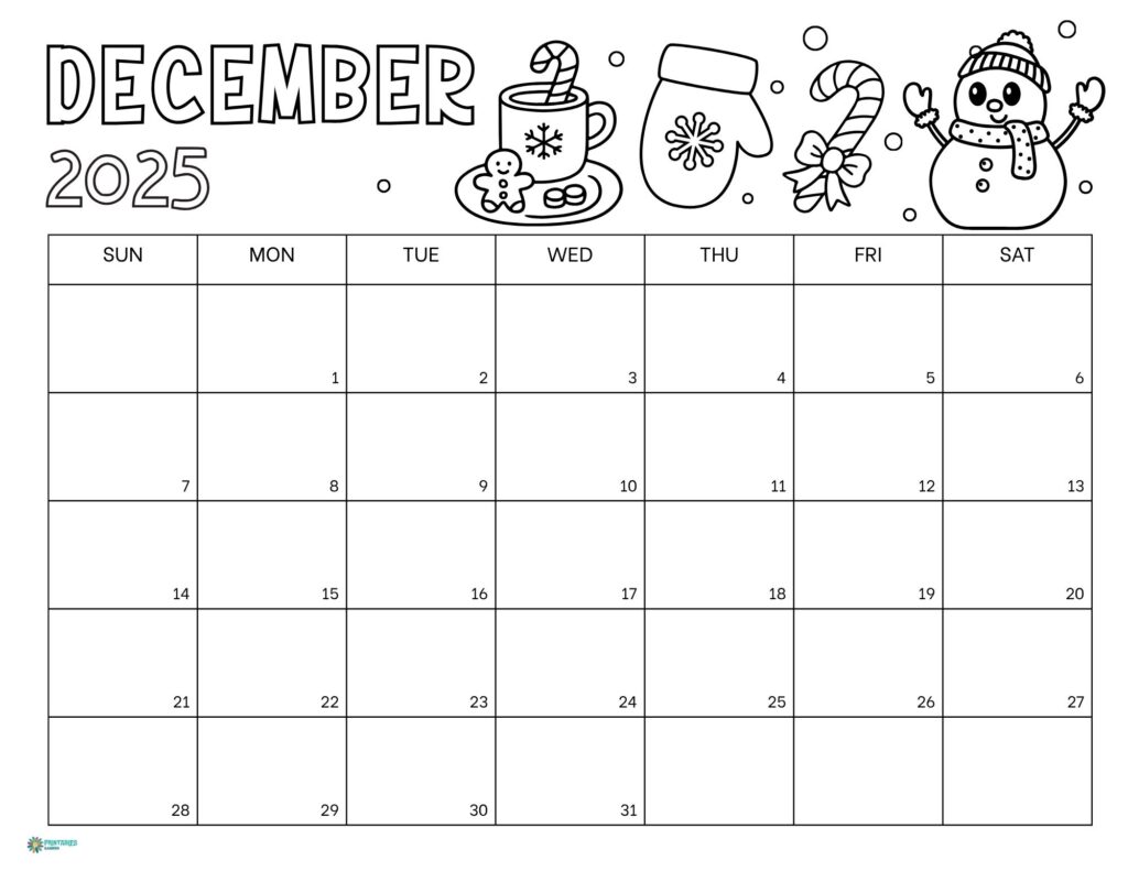 December 2025 calendar kids coloring | Printables Garden