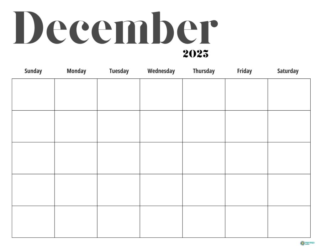 December 2025 calendar, minimalist blank | Printables Garden