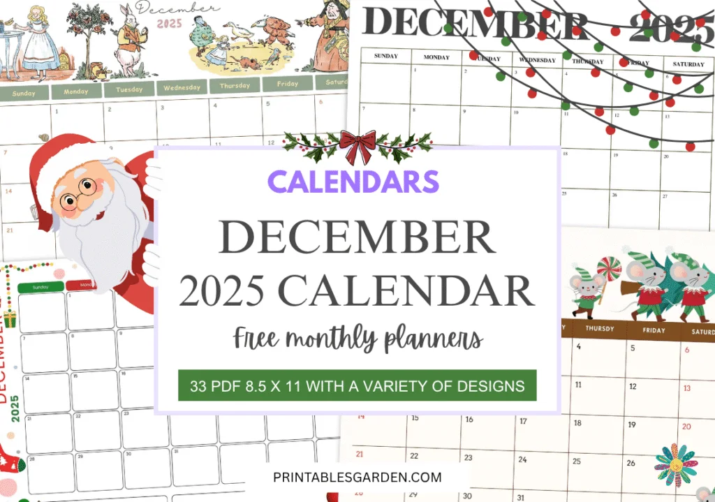 December 2025 calendar with holidays | Printables Garden