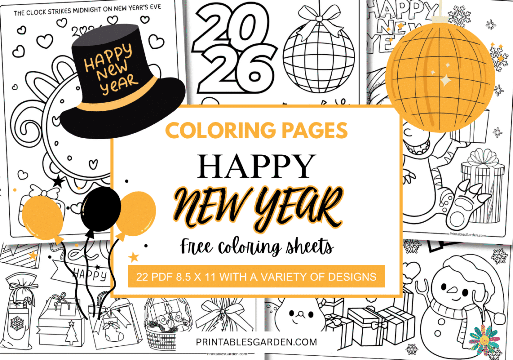 Happy New Year 2026 coloring pages | Printables Garden