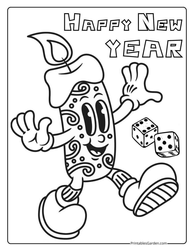 Happy New Year 2026 candle coloring sheet | Printables Garden