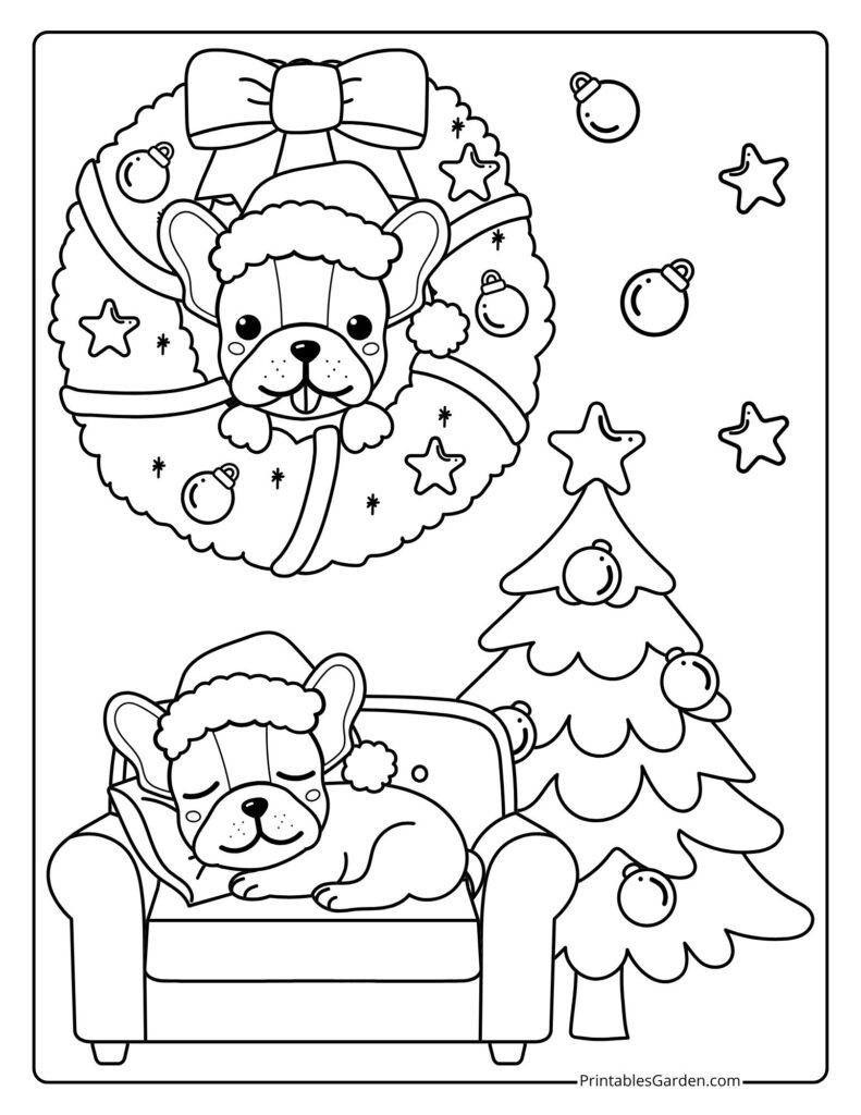 Christmas Coloring Sheets — Dog, Wreath & Tree | Printables Garden