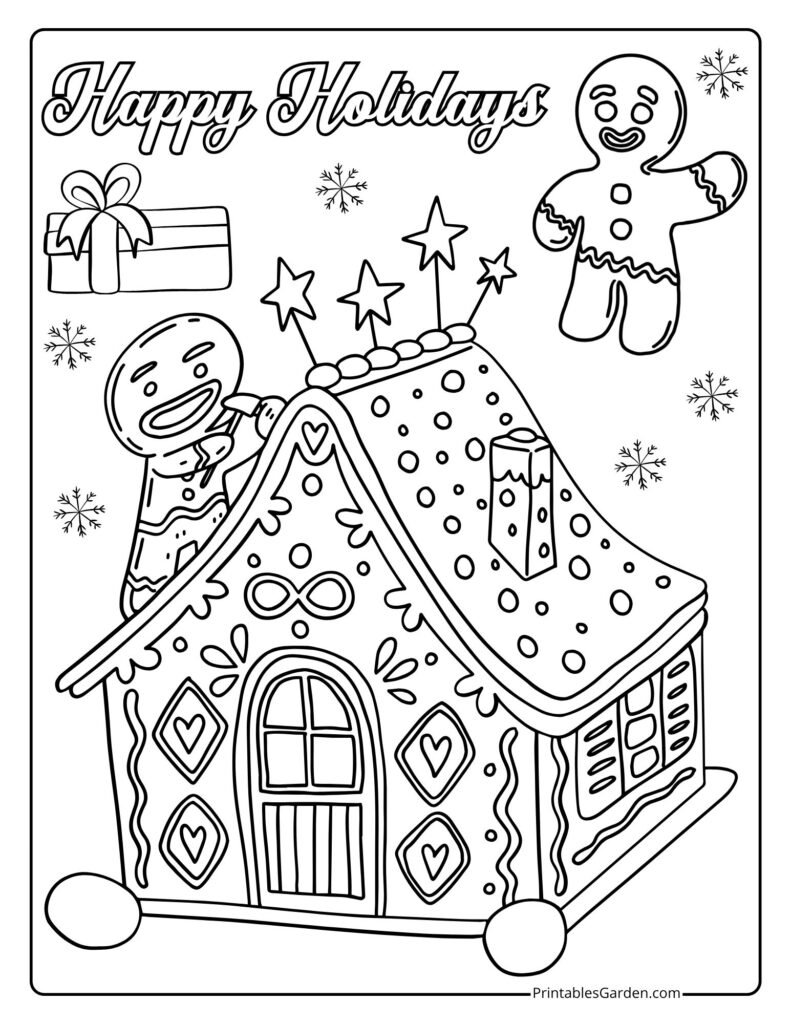 Christmas gingerbread house coloring sheets | Printables Garden
