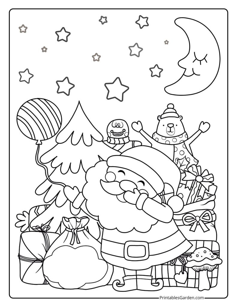 Christmas Tree Coloring Page — Santa & Balloons | Printables Garden