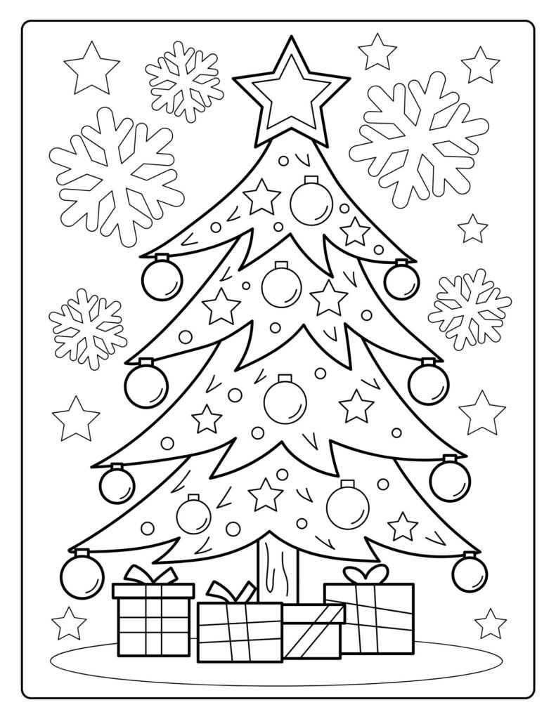 Christmas Tree Coloring Page — Star Topper & Ornaments | Printables Garden