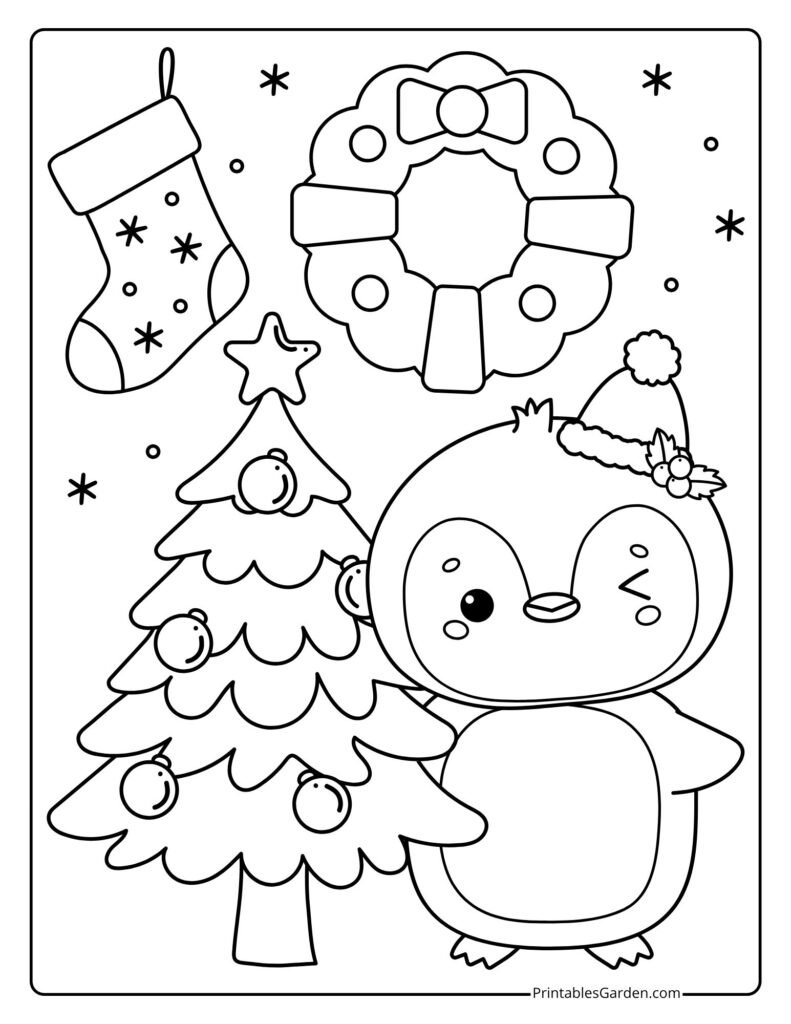 Christmas penguin coloring pages | Printables Garden