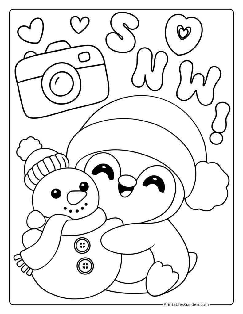 Penguin and snowman coloring pages | Printables Garden
