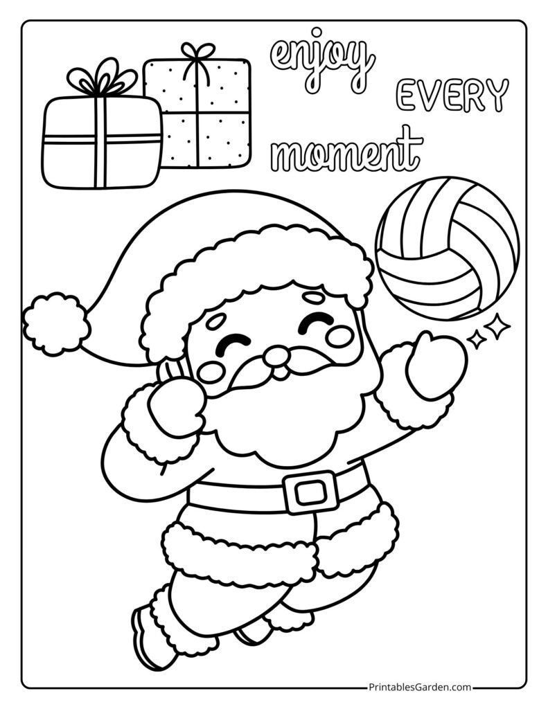 Santa playing volleyball with gifts and lettering | Printables Garden