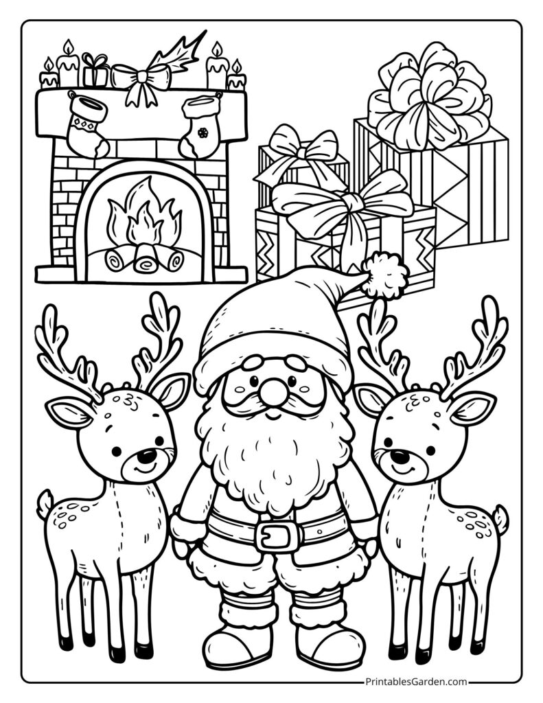 Santa Claus reindeer coloring pages | Printables Garden