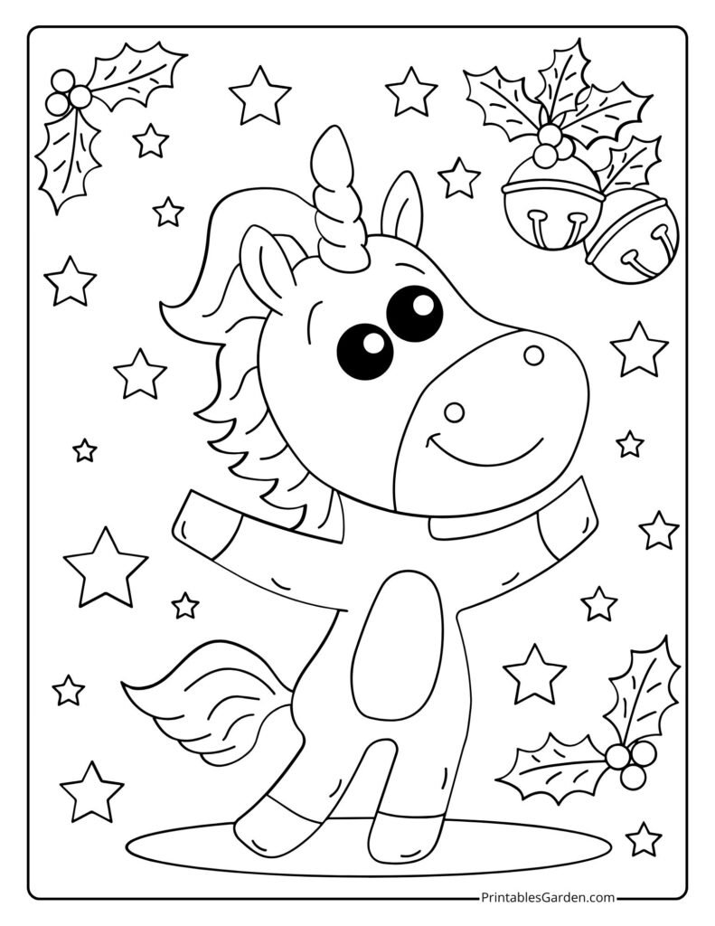 Unicorn Christmas Coloring Page — Free Printable | Printables Garden