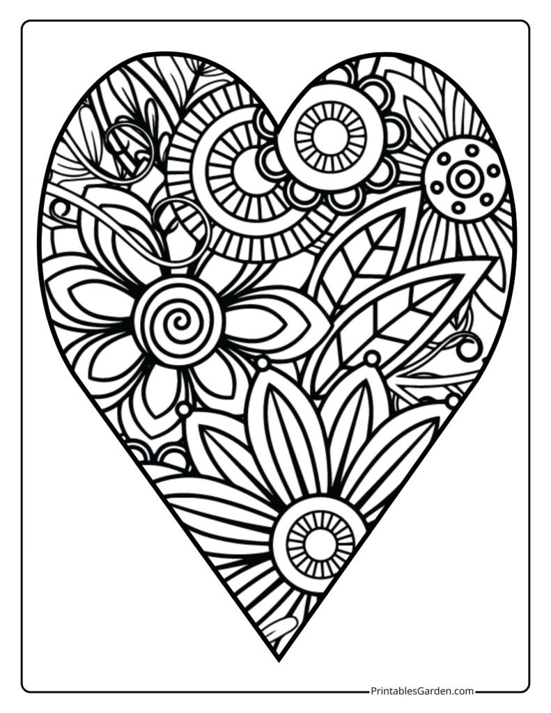 Heart mandala coloring sheets printable PDF | Printables Garden
