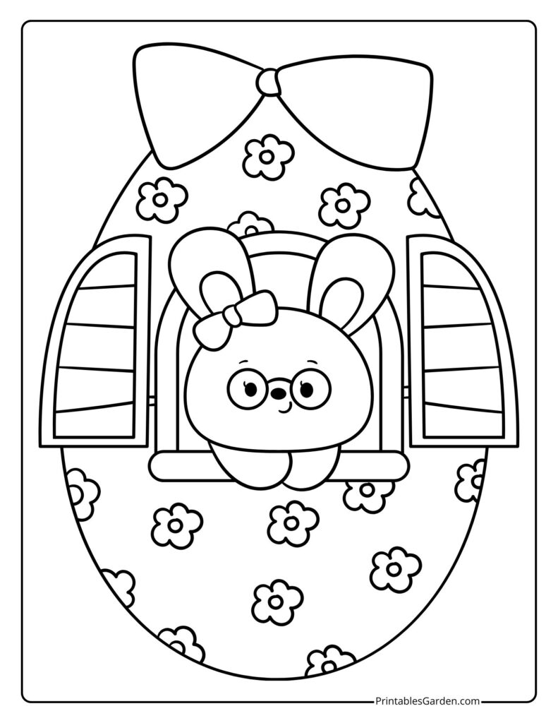 Easter egg house with bunny coloring page | Printables Garden