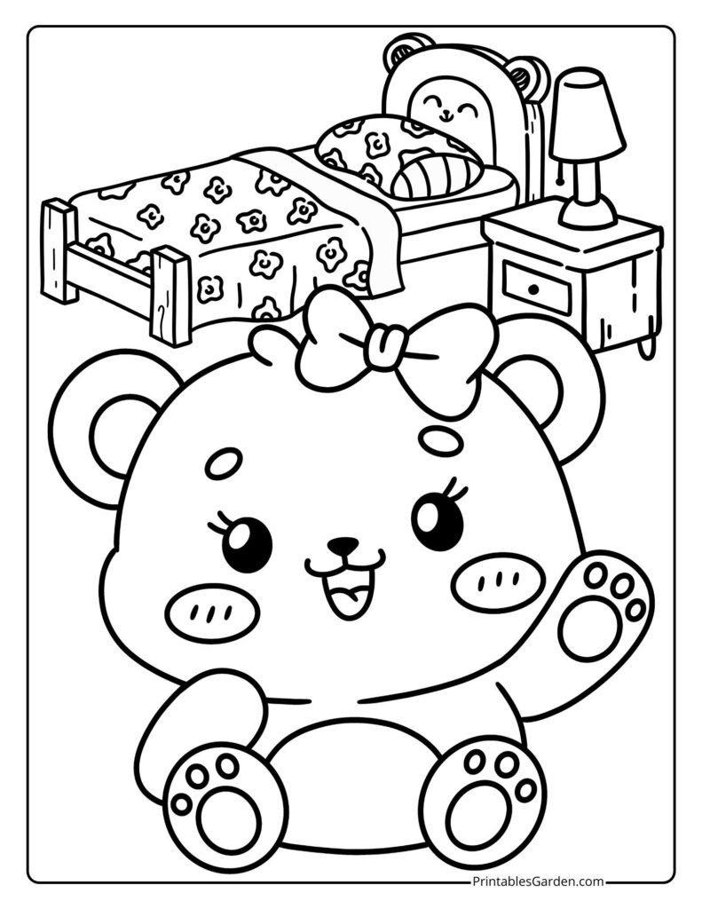 Cute bear in a cozy bedroom