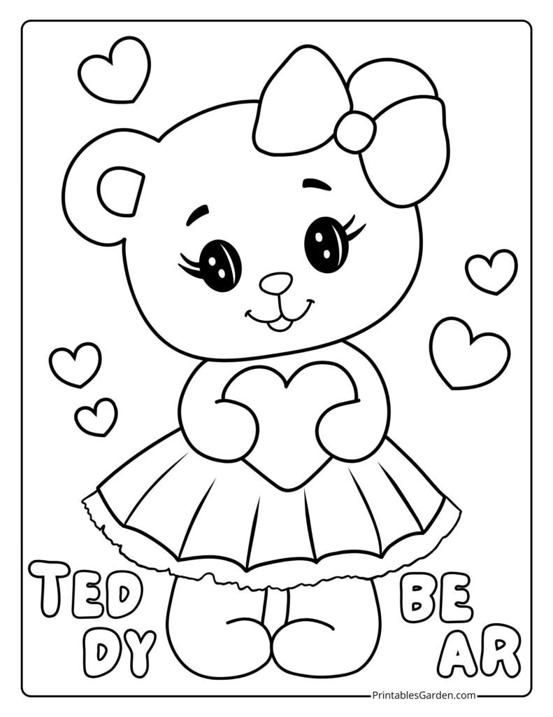 Girl teddy bear coloring pages | Printables Garden