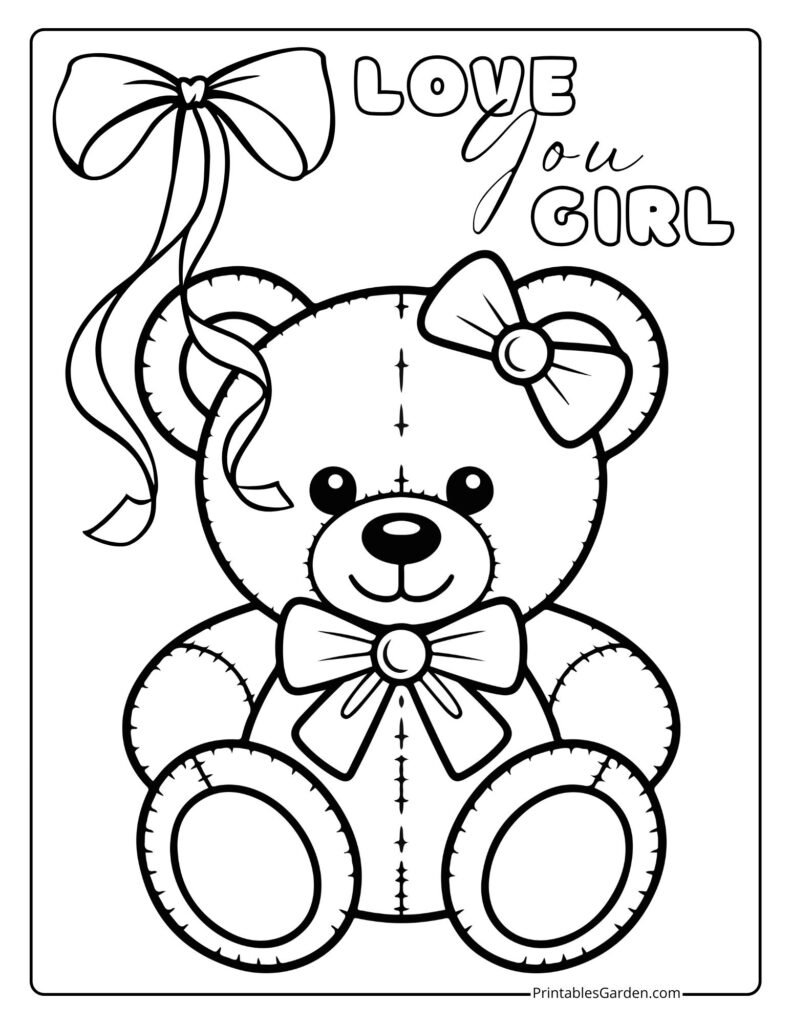Girl teddy bear coloring pages | Printables Garden