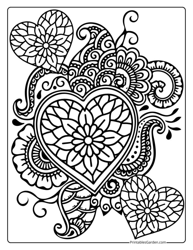 Heart mandala coloring pages for adults | Printables Garden