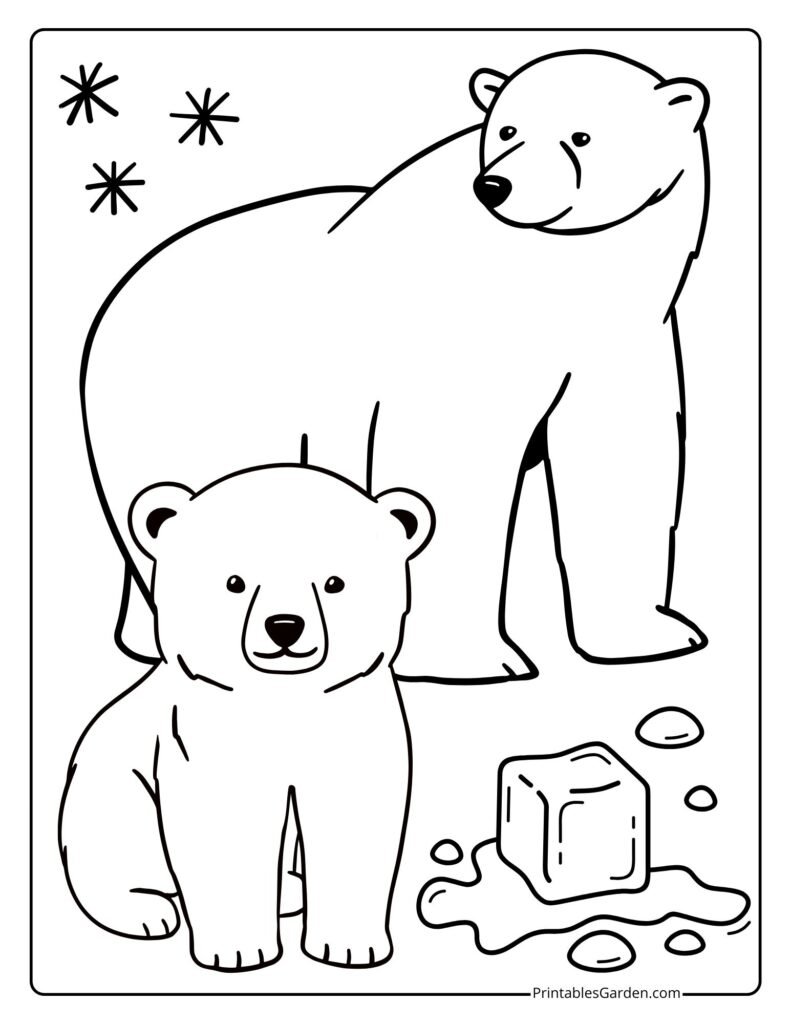 Polar bear family coloring pages | Printables Garden