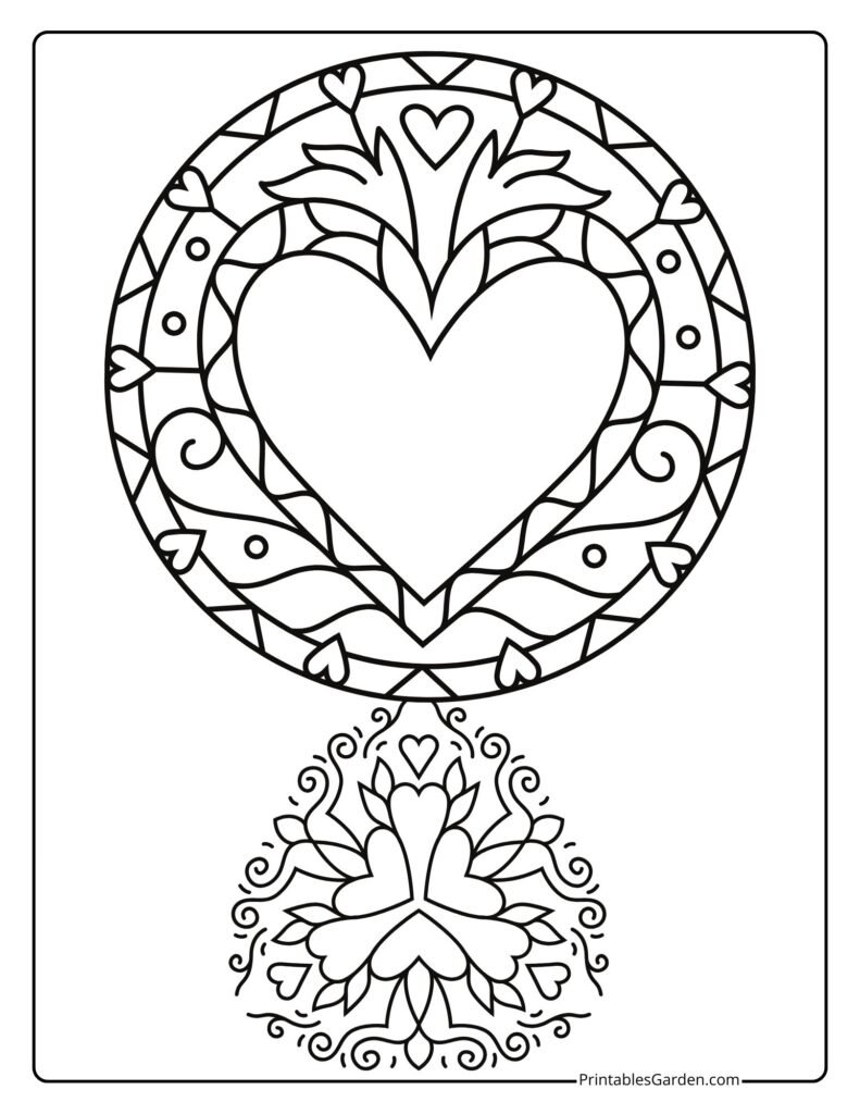 Heart mandala coloring sheets printable PDF | Printables Garden
